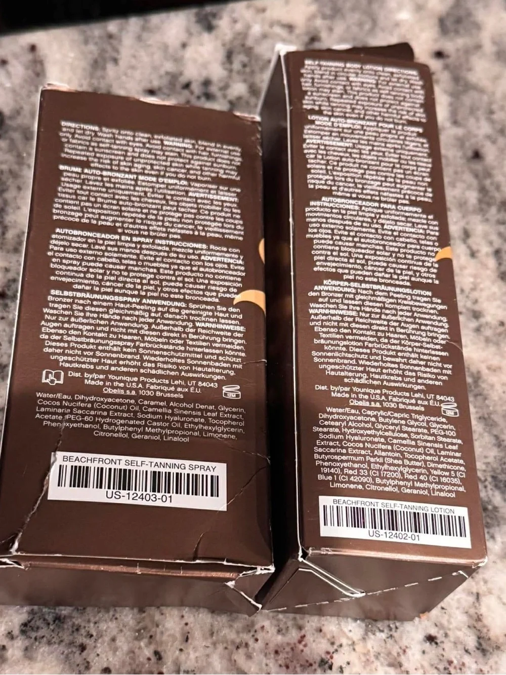 2pc set Younique Beachfront Self-Tanning Spray & Lotion - Brown and Gold
